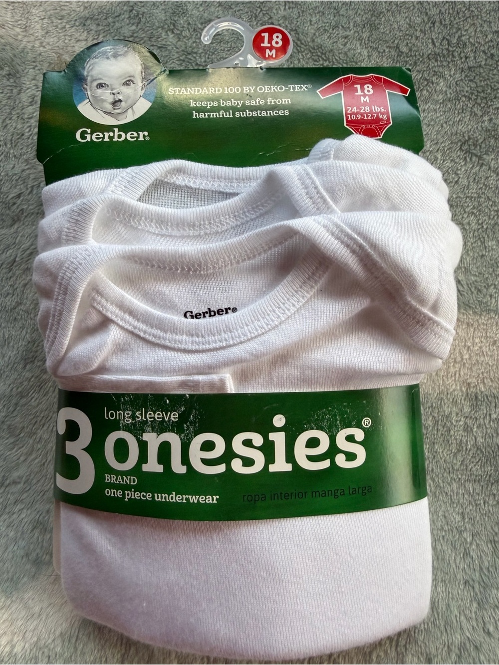 Gerber White Long Sleeve 3-Pack Onesies - 18M NEW BABY